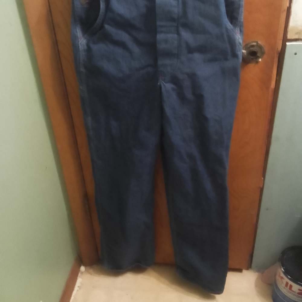 Classic Dark Wash Mens Red Cap Bib Denim Overalls 34/32 - Picture 6 of 16